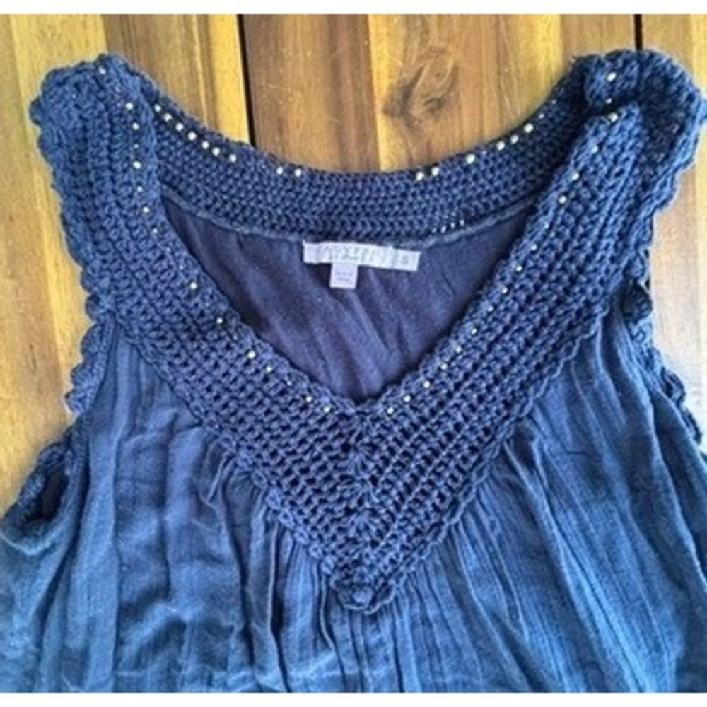 Calypso St Barth Navy Cotton Crochet Trim Tank Dress Boho S